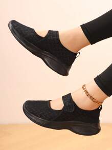 Women's Breathable Mesh Casual Slip-On Shoes, Wide Fit Loafers, Suitable For Summer - Black - View 5