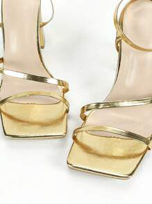 女士金色露趾高跟凉鞋，性感细高跟鞋，时尚简约舒适正装鞋，增高显腿，女士高跟鞋 - 金色 - 查看 5