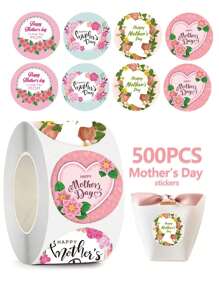 500pcs Mother's Day Stickers, Happy Mother's Day Floral Heart Shaped Labels, Stickers For Mom Birthday Cards And Envelope Seals - Multicolor - View 1