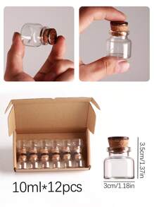 12 Styles (6pcs/12pcs) Natural Coconut Cover Glass Bottles, Small Storage Jars, DIY Spell Potion Bottles, Suitable For Stones And Sand Gifts Birthday Graduation - Transparent - View 22