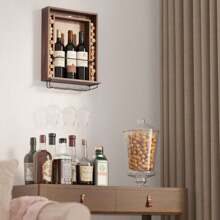 Kayra Wall Mounted Wood Wine Bottle Box Rack With Cork Storage Glassware Holder Stemware Shelf Organizer - Home, Kitchen, Dining Room Bar Décor - Walnut