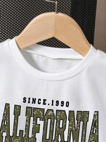 Set de tricou și pantaloni scurți cu mânecă scurtă, cu imprimeu grafic, 2 buc. Tween - alb - Vizualizare 3