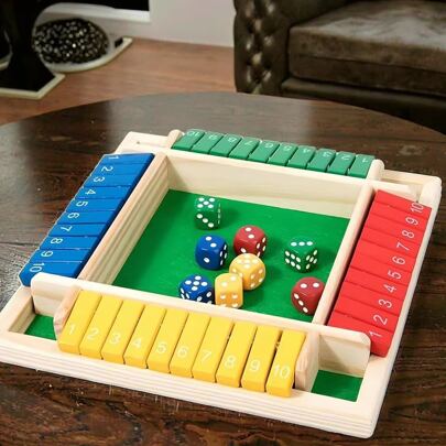 1 Set Wooden Travel Card Games, Includes 8 Dice, 4 Color Options, Number Flipping Cards, Party Games, Simple & Fun Family Board Game, Halloween & Christmas Gifts For Adults