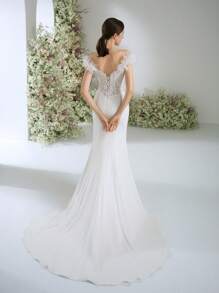 Wedding Dresses White Off The Shoulder Contrast Lace Satin Mermaid Western Bridal Shower Dress Elegant Wedding Dresses For Bride With Train