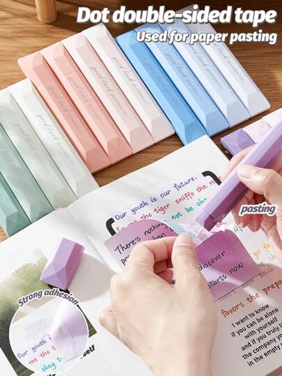 Set de 4 piezas de cinta adhesiva de doble cara con estampado de puntos, de gran capacidad, artículo de papelería esencial para manualidades, scrapbooking, fotos, útiles escolares y de oficina, sin residuos y secado rápido, de vuelta al colegio