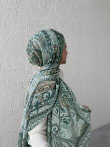 1 stuk Chiffon Hijab bedrukte sjaal, elegante en luxe retro kleur vrouwen hoofddoek sjaal Hijab Abaya accessoires vrouwen sluier
