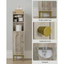 Bathroom Storage Cabinet, Small Corner Floor Cabinet With Door And Shelves, Narrow Toilet Paper Cabinet, Bathroom Organizer With Adjustable Shelf, For Small Spaces, White BC08203X - 質樸的灰褐色 - 查看 3