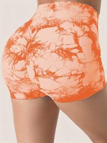 4 Piece Tie Dye Fitness Shorts For Women, High Waist Yoga Workout Booty Lifting Shorts - Multicolor - View 4