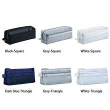 1 Pc Large Grid Mesh Pencil Case Compartment Pen Bag Clear Handheld Multifunction Pencil Pouch Stationery Transparent Makeup Bag - Multicolor - View 7