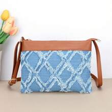 1PC Fashion Quilted Crossbody Bags For Women, Versatile Patchwork Plaid Shoulder Bag For Daily Used/Commuter/Gift, Ladies Travel Handbag And Purse, Blue Clutch Bag Phone Case Zipper Opening/Adjusted Strap