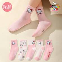 Sanrio 1/2/3/5 Pairs High-Quality Sanrio Hello Kitty Cartoon Mid-Calf Socks For Men And Women, Interesting, Cute, Comfortable Socks Suitable For Summer And Other Seasons, Can Be Used As Gifts For Mother's Day, Father's Day, Easter, Back To School Season, Etc., With Personalized, Fun, Colorful, Anime Cartoon Design
