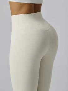 NcmRyu 1pc Women's Elastic Solid Color Versatile Outer Wear Running Shaping Lifting Waist Sports Leggings - White - View 4