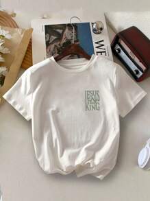 Camiseta de verano de cuello redondo casual y simple con gráfico impreso "JESUS IS KING" para niño