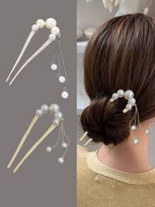 1 件优雅仿珍珠流苏 U 型发夹，高品质发饰，适合发髻、发髻、中国传统服饰，母亲节、斋月、复活节发夹发髻制作器发髻发片发型夹 - 彩色 - 查看 8
