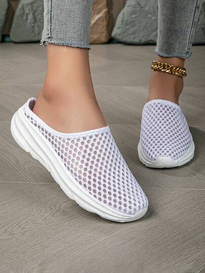 男女通用夏季平底套脚半拖鞋跑步鞋女士系带加大码运动鞋轻便舒适透气步行运动鞋