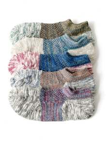 5双装男士薄款网眼透气短袜，复古休闲船袜，四季皆宜 - 彩色 - 查看 2