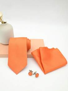 1 套男士 8 厘米纯色提花领带、口袋巾、袖扣 3 件套、正装颈部配饰套装 - 彩色 - 查看 5