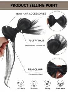 合成发饰假发蝴蝶结假发马尾造型夹装饰发夹蝴蝶结配件假发女士适合日常佩戴 - 彩色 - 查看 5