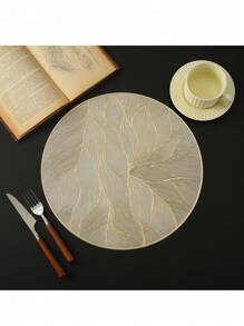 8pcs 38x38cm Round Light Luxury Placemat Gold Round Simple PVC Feather Pattern Placemats Table Mat Home Tea Coffee Dish Coaster Placemat Easy To Clean Wipeable Non-Slip Heat-Resistant Holiday Wedding Party Dining Table Decor - Multicolor - View 4