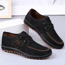 Zapatillas de andar por casa para hombre Zapatillas de andar por casa cómodas y transpirables de tela Zapatillas de andar por casa para mediana edad con cordones - Negro - Ver 3