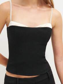 Women's Summer Fashion Cami Tops Sleeveless Backless Contrast Color Back Zip Up Vest