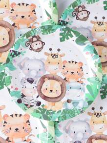 7/9 Inch Jungle Green Border Animal Disposable Paper Plates, Jungle Animal Disposable Plates, Party Supplies, Animal Disposable Party, Birthday Party Gathering, Gift Party, Celebration Decoration Gift