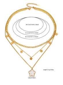 1 Multi-Layered Wear Retro Smooth Shell Floral Pendant Stainless Steel Three-Layer Petal Chain Necklace Suitable For Women's Daily Wear - Multicolor - View 2