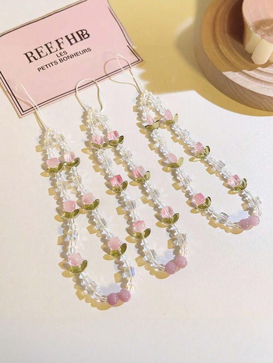 1 件简约郁金香花朵装饰手机壳吊坠腕带包饰，日常配饰手机挂绳相机带