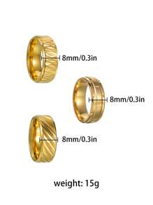 3pcs Men's Casual Simple Stainless Steel Geometric Engraved Finger Rings, Accessories - 901 Black - View 7