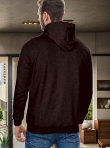 Men's Sweatshirts Plain Flannel Kangaroo Top Cold Hooded - Black - View 4