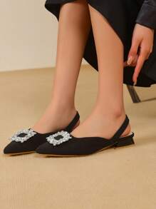 Summer New Fashion High Heel Shoes Rhinestone Closed Toe Backless Low-Heel Sandals In Stock - Black - View 6