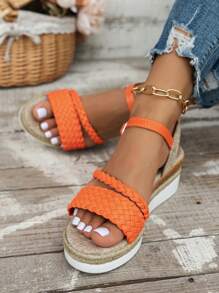 WRCVS Sandal nữ màu trắng có quai, đế xuồng dày dặn kiểu bohemian, thích hợp cho kỳ nghỉ hè, đi du lịch, cần thiết cho chuyến đi. - trái cam - Xem 5