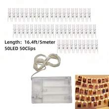 1 pieza Luces de cuerda con pinzas para fotos con pilas, luces de hadas con 30/50 pinzas LED, luces de cuerda LED de 32.8ft/16.4ft/9.84ft utilizadas para colgar tarjetas de fotos en las paredes del dormitorio para decoraciones navideñas, de jardín, de Acción de Gracias, de boda, fiestas y decoración del hogar, decoración de habitaciones, decoración de invierno