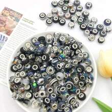 50pcs Random Black Large Hole Spacer Beads, European And American Crafted Beads For DIY Jewelry Making, Necklace, Bracelet, Jewelry Accessories, DIY Handicrafts, Keychains, Phone Straps - Black - View 3