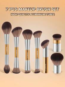 MAANGE 7-delige set make-upkwasten van volledig aluminium, blush, foundation, poeder, contouren, modelleren en highlighterkwasten, essentiële make-uptools met zacht haar en pluizig voor eenvoudig meenemen, kwast voor op reis, cadeau voor vrouwen en meisjes