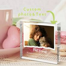 1 pieza Adorno de escritorio de acrílico 3D con foto personalizada, marco de fotos transparente 3D, efecto de borde de papel desprendible, personaliza tus regalos exclusivos, regalos de cumpleaños, regalos festivos, los mejores regalos para buenos amigos, padres y parejas, recuerdos, escritorio, sala de estar, dormitorio, mesita de noche