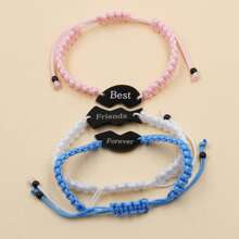 3 PCS Friendship Bracelets For 3 Best Friend Couples With Engraved Stainless Steel Adjustable Handmade Cord Relationship Bracelets For Daughters Family Besties Sisters Granddaughters
