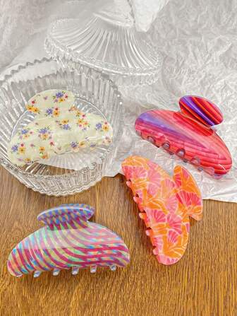 1pc Retro Floral Striped Hair Claw Clip, Elegant Acetate Printed Hair Clip For Bun, Updo & Half-Up Hairstyles Hair Clips Hair Jaw Clip Hair Clamps Hair Clutch Hair Catcher Clip Fall Winter Hair Accessories For Women For Vacation Outfits Woman Flower Hair Clip