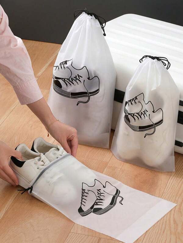 5 piezas Bolsas de almacenamiento de zapatos, bolsas con cordón transparentes a prueba de polvo y humedad para el dormitorio estudiantil, bolsas portátiles de viaje con cierre de cordón