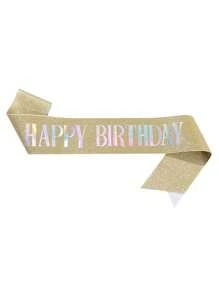 1Pc, 'Happy Birthday' Sash Ribbon For Women And Men, Happy Birthday Sash Hot Pink White Rose Gold Black With Iridescent Foil Sash For 16th 18th 21st 30th 40th 50th 60th 70th 80th 90th Birthday Sash Gift Or Any Day Party Birthday Party, For Any Age - Multicolor - View 4