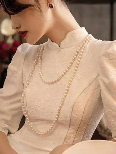 1pc Multi-Layer Long Pearl Necklace, Fashion Versatile Pearl Necklace, Vintage Pearl Necklace, Double Strand Beaded Necklace, Suitable For Wedding, Holiday, Party, Gift For Mom, Girlfriend