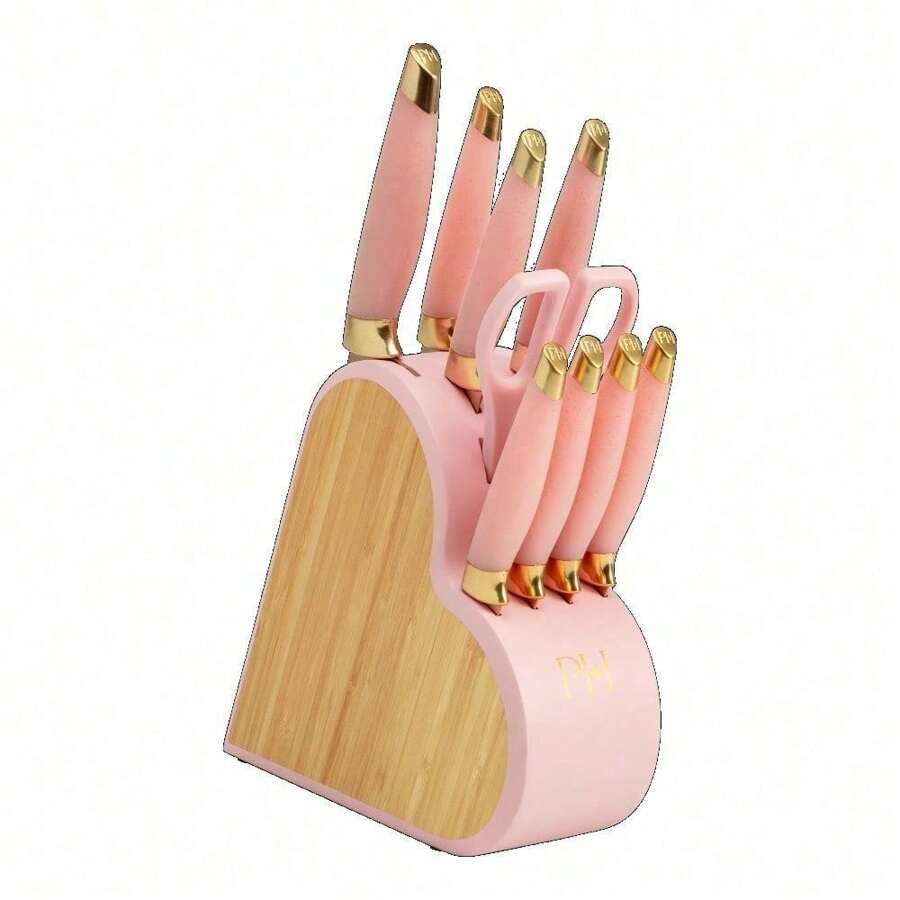 Fantastically- 10-Piece Heart-Shaped Stainless Steel Knife Block Set, Pink