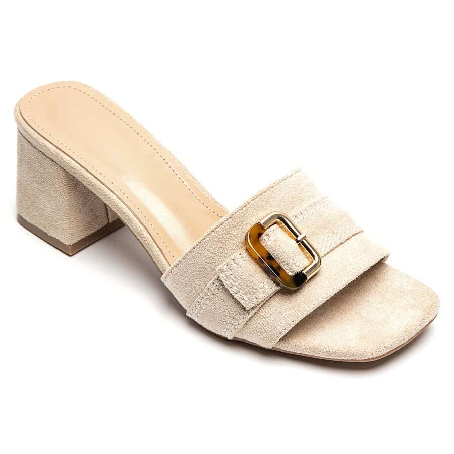 Sandales à Talons Carrés Élégantes avec Boucle للديكور – طراز أنيق ومريح - بيج - مشاهدة 1