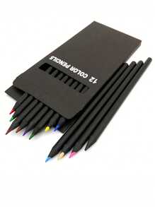12pcs Premium Painting Pencils, Luxury Colored Pencils Set In Black Wooden Case - Multicolor - View 1