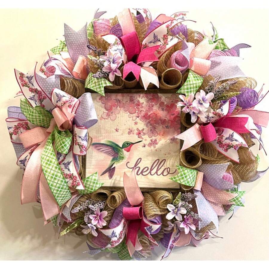 Hummingbird Wreath, Hummingbird Welcome Wreath, Welcome Wreath, Spring Wreath, Summer Wreath, Mother's Day Gift, Spring/Summer Door Wreath