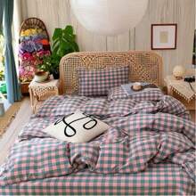 Vclife Modern Luxury Solid Color Duvet Cover Full For Girls Women And Jersey Knit Cotton Duvet Cover Queen Soft Grapefruit Bedding Set Queen , Ultra Soft, 4 Corner Ties With Two Pillowcases, No Comforter - 粉三分格 - 查看 1