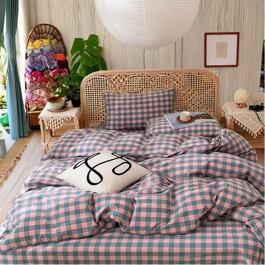 Vclife Modern Luxury Solid Color Duvet Cover Full For Girls Women And Jersey Knit Cotton Duvet Cover Queen Soft Grapefruit Bedding Set Queen , Ultra Soft, 4 Corner Ties With Two Pillowcases, No Comforter - 粉三分格 - 查看 1