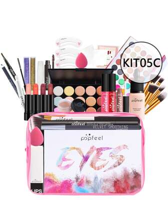 POPFEEL Portable Makeup Kit Set, Holiday Gift - Highlighter, Candy Color Eyeshadow Palette