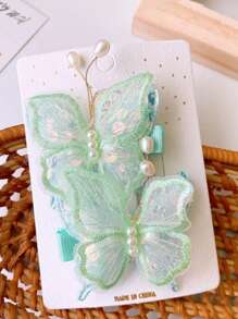 6-Pair Vintage/Fashion Versatile Colorful Mesh Lightweight Sequin Faux Pearl Butterfly Hair Clips/Barrettes For Women Claw Clips, Y2k Outfit