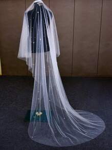 优雅新娘珍珠面纱 - 双层人造珍珠新娘面纱带梳子，婚礼派对配件